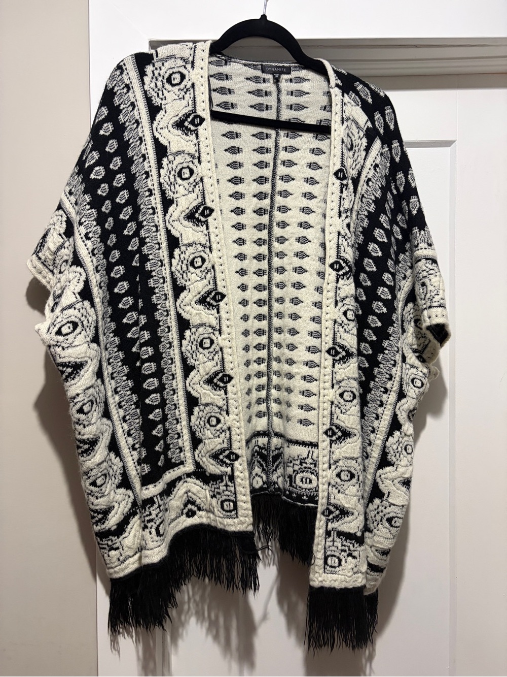Dynamite Black and White Patterned Fringe Cardigan